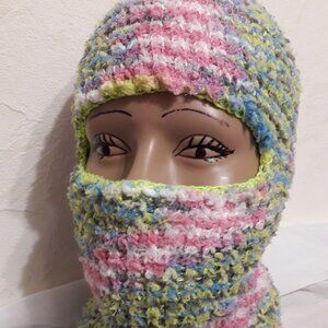 Handmade Reversible Knit Balaclava Multicolor Green